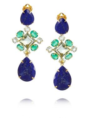 Bounkit Gold-plated Lapis Lazuli Interchangeable Statement Dangle Earrings